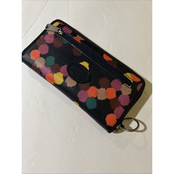 Fossil Key-Per Zip Around Wallet Color Print Canvas Key Ring Multicolor New - Picture 9 of 9